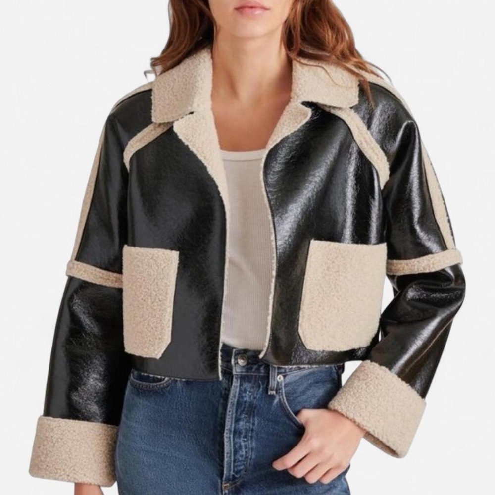 Steve Madden Faux Leather Jacket with Fur Trim